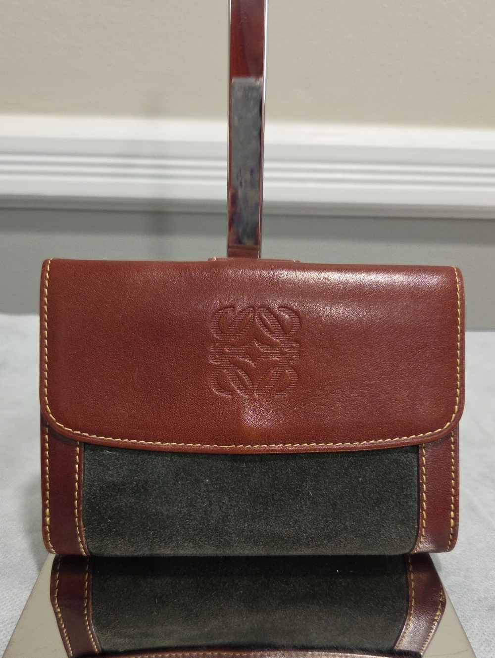 Loewe Chestnut Brown Leather and Olive Green Suede Wallet